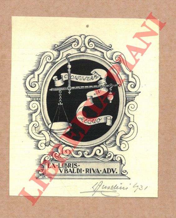 ANGELINI Luigi - - Ex libris Ubaldi Riva Adv.