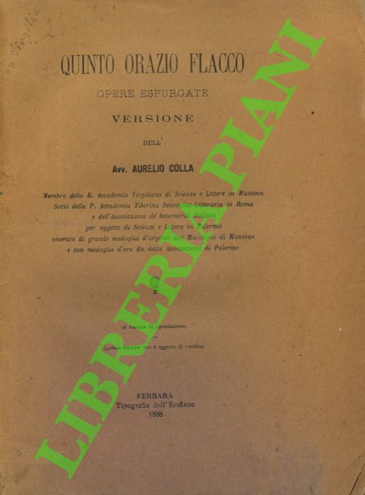 Orazio - - Opere espurgate, vers. di A. Colla.