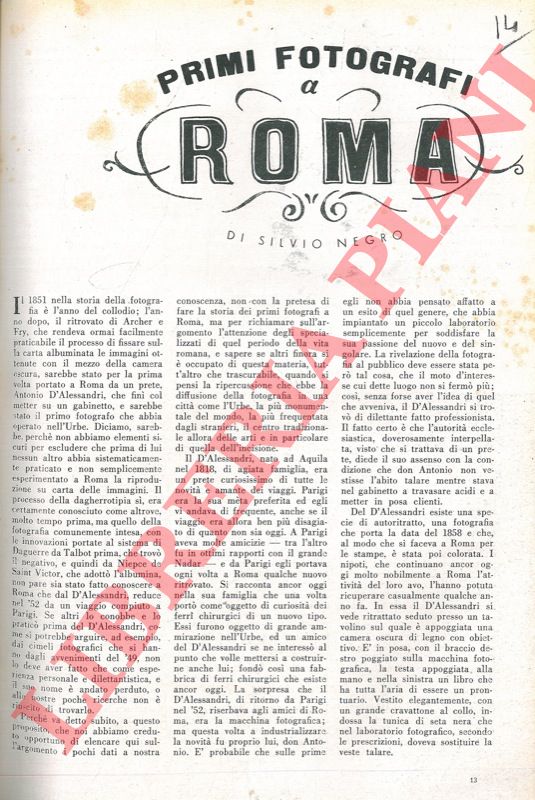 NEGRO Silvio - - Primi fotografi a Roma.