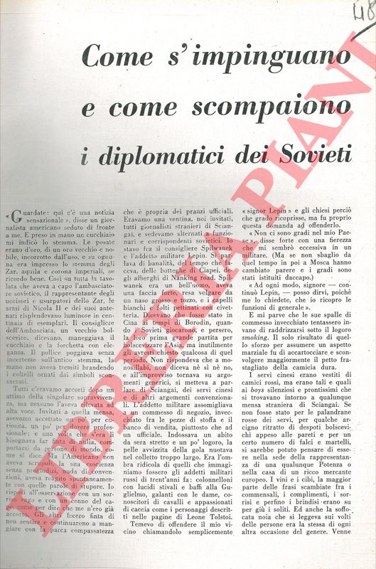 - - Come s'impinguano e come scompaiono i diplomatici dei Sovieti (sic!)