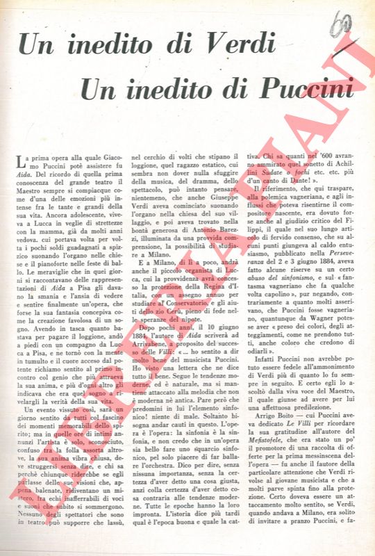 CONTI Antonio -- - Un inedito di Verdi. Un inedito di Puccini.