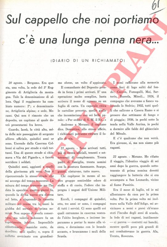 RADICE Raul - - Sul cappello che noi portiamo c' una lunga penna nra. (Diario di un richiamato)