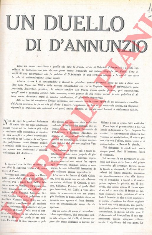 MESSINEO Enrico - - Un duello di D'Annunzio.