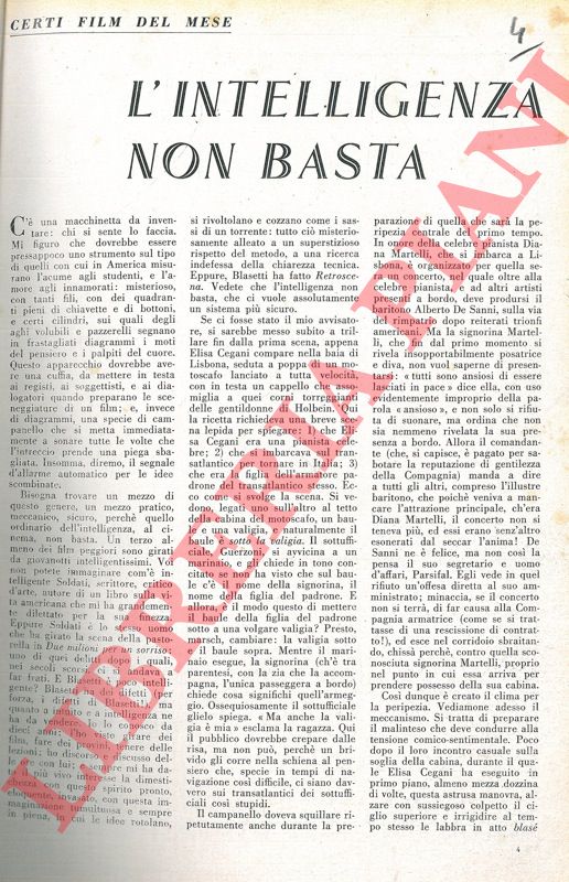 SACCHI Filippo - - L'intelligenza non basta. Certi film del mese.