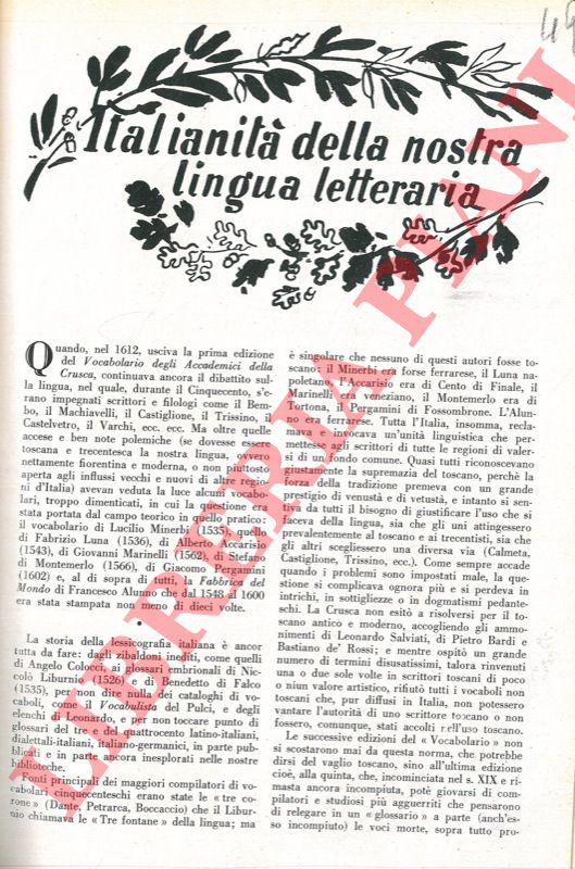 BERTONI Giulio - - Italianit della nostra lingua letteraria.