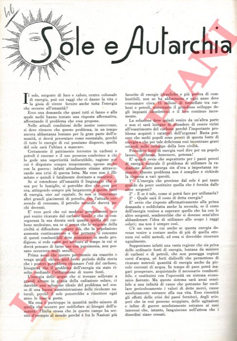 AMERIO Alessandro - - Sole e autarchia.