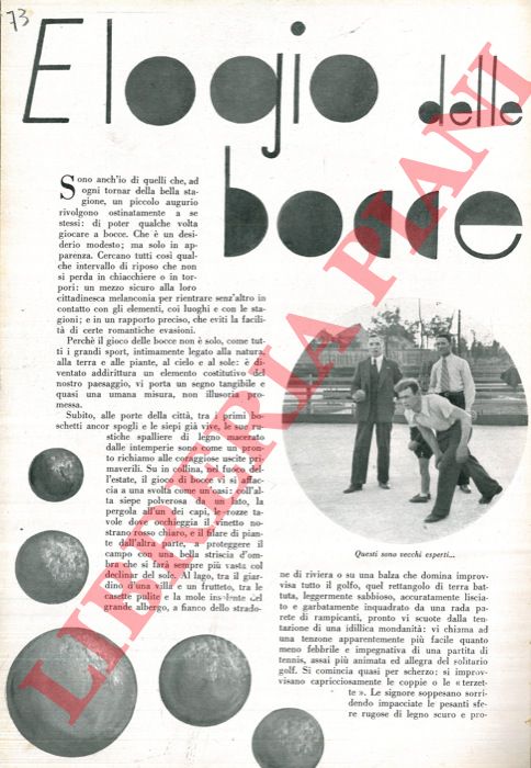 BONFANTINI Mario - - Elogio delle bocce.
