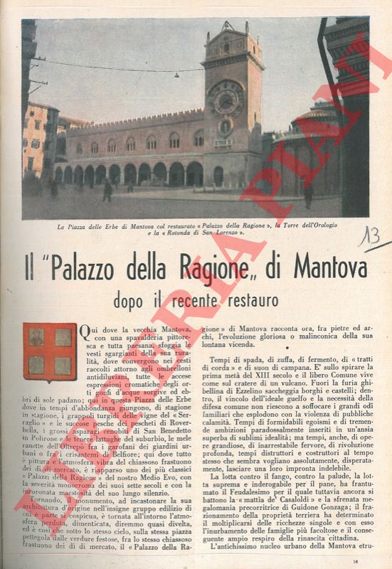 AMADEI Giuseppe - - Il Palazzo della Ragione di Mantova dopo il recente restauro.