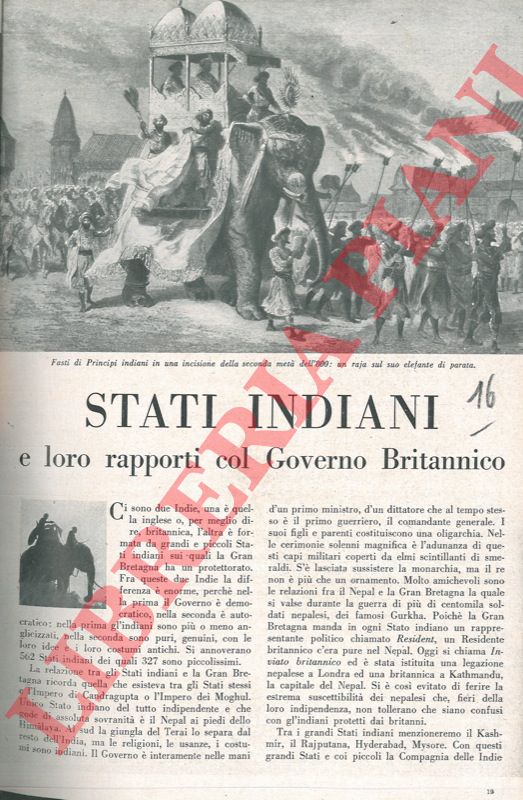 FORMICHI Carlo - - Stati indiani e loro rapporti col governo britannico.