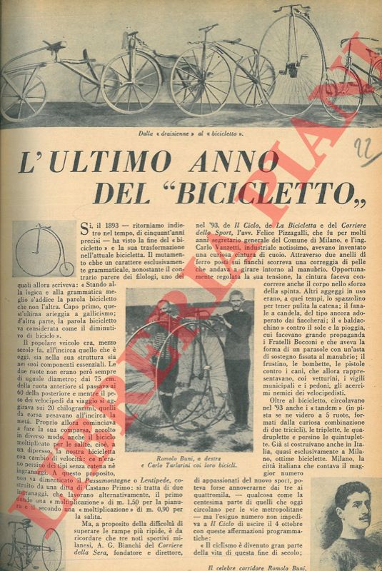 BIANCHI Icilio - - L'ultimo anno del bicicletto.