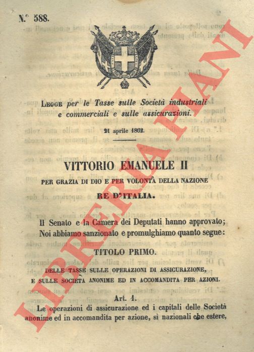Legge - per le tasse sulle Societ industriali e commerciali e sulle assicurazioni.