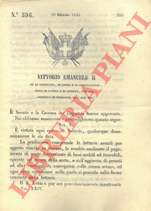Regio Decreto - con cui si vieta ogni specie di lotteria.
