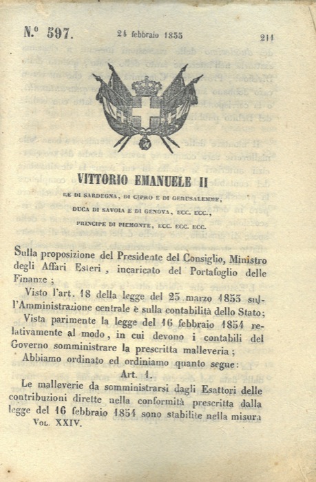 Regio Decreto - con cui si stabiliscono le malleverie da somministrare agli esattori.