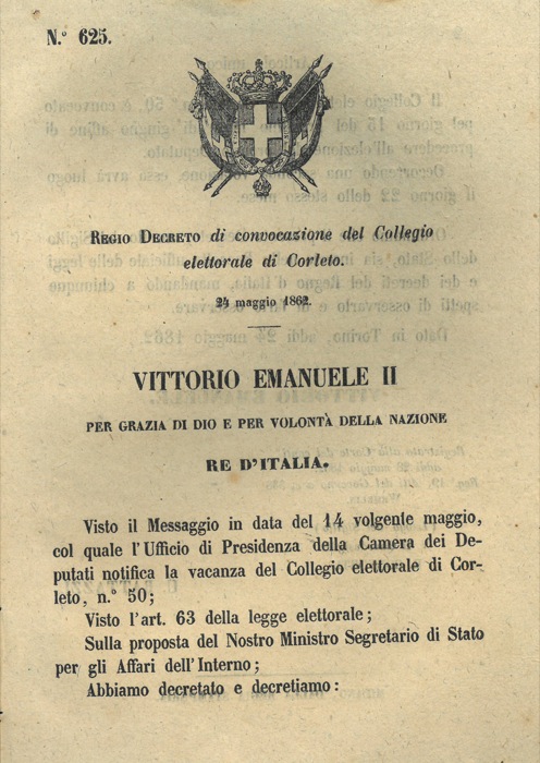 Regio Decreto - di convocazione del Collegio elettorale di Corleto.