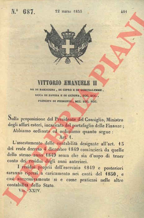 Regio Decreto - che stabilisce l'inizio dell'assestamento della contabilit inizier nel 1949 senza tener conto dei residui anteriori.