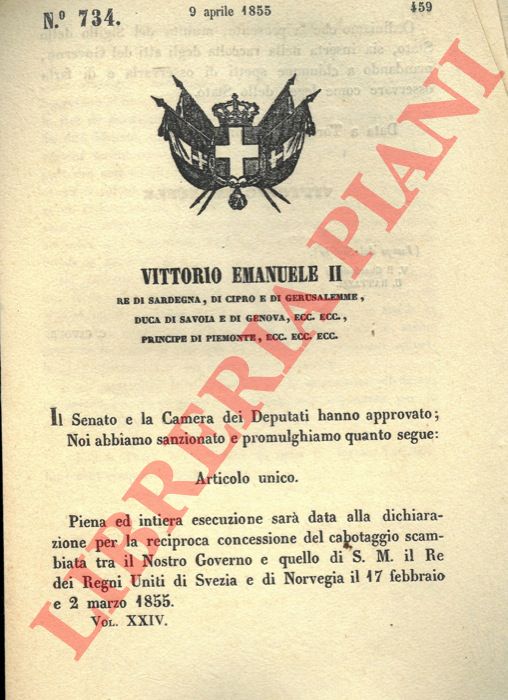 Regio Decreto - con cui si concede il cabotaggio reciproco tra il Regno e Svezia e Norvegia.