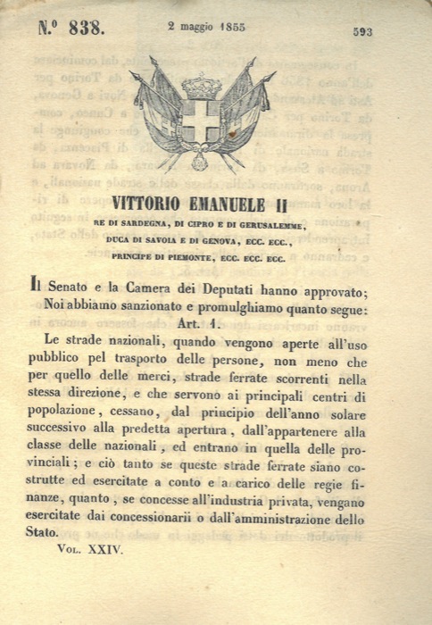 Regio Decreto - che stabilisce il passaggio delle strade da nazionali a provinciali.