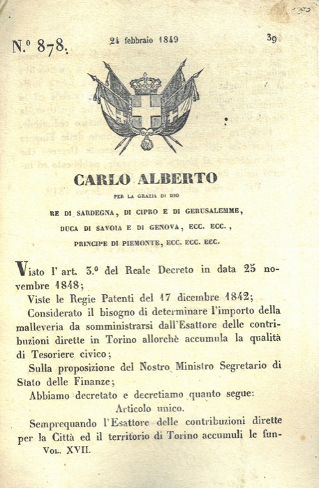 Regio Decreto - con cui si decide la somma della malleveria del tesoriere civico.
