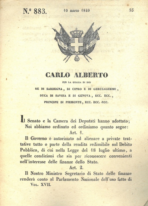 Regio Decreto - con cui si autorizza il Governo  ad alienare a trattative private parte o tutta le rendita redimibile sul Debito pubblico.