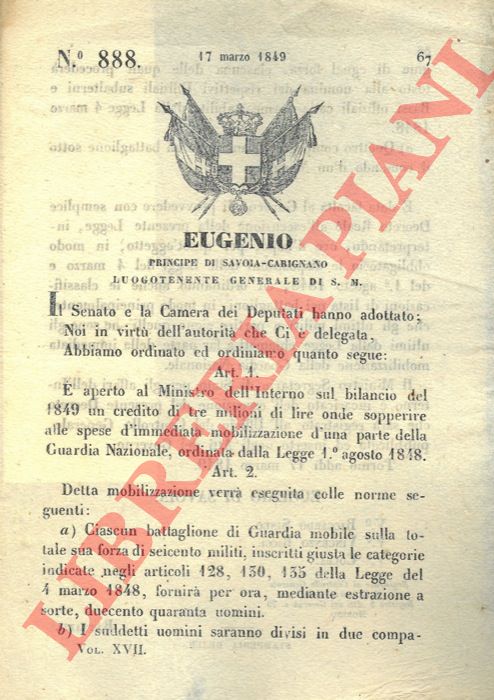 Regio Decreto - con cui si approva il regolamento di contabilit per le spese relative al servizio delle truppe regie in campagna.