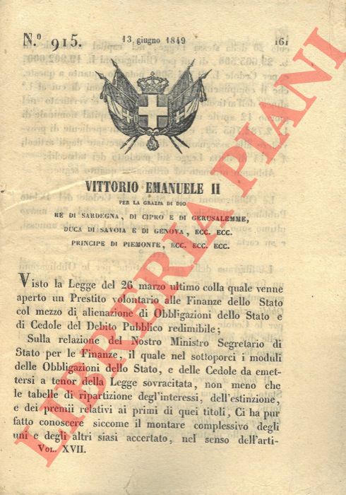 Regio Decreto - che stabilisce l'aspetto delle obbligazioni di Stato.