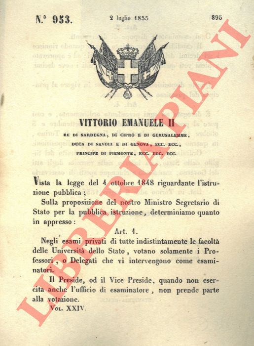 Regio Decreto - si decide che solo i professori votino come esaminatori.
