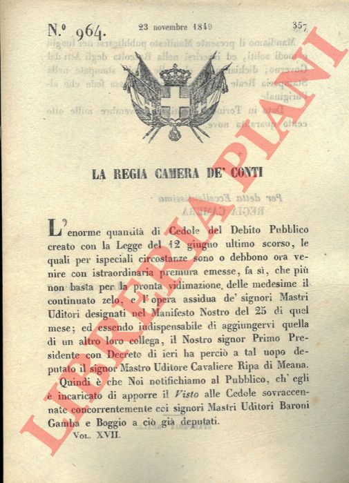 Regio Decreto970 - con cui si notifica al pubblico che esso il Cavaliere Ripa di Meana e' incaricato all'apposizione del visto sulle cedole.
