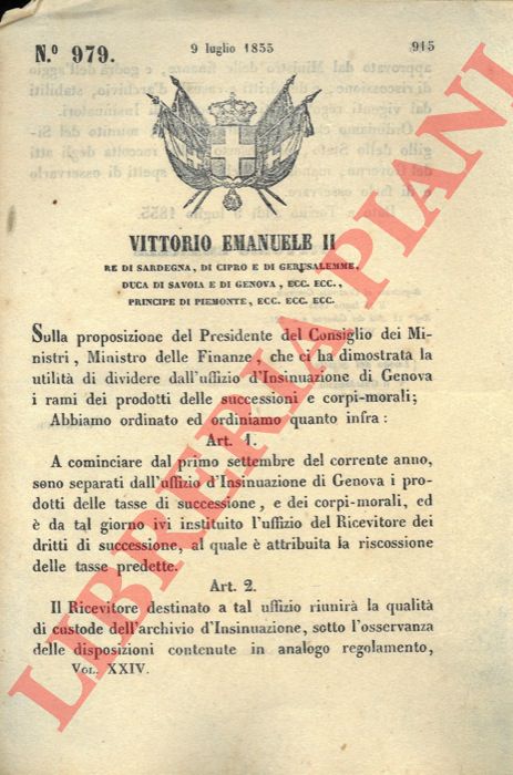 Regio Decreto - con cui si stabilisce la somma con cui l'esattore delle contribuzioni di Casale dovr somministrare la malleveria.