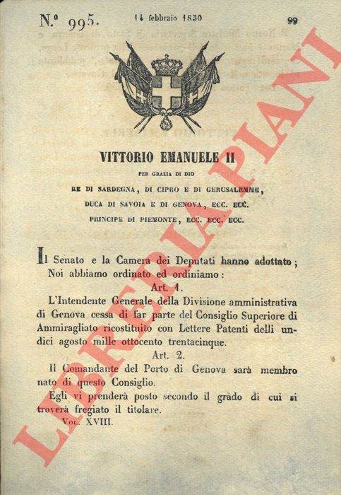 Regio Decreto - con cui si stabilisce che il Comandante del Porto di Genova sar membro del Consiglio.