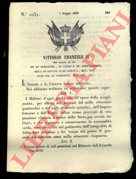 Pregone di S.E. - con il quale si pubblicano le sovrane disposizioni per le ritenzioni cui possono essere soggetti gli ufficiali militari.