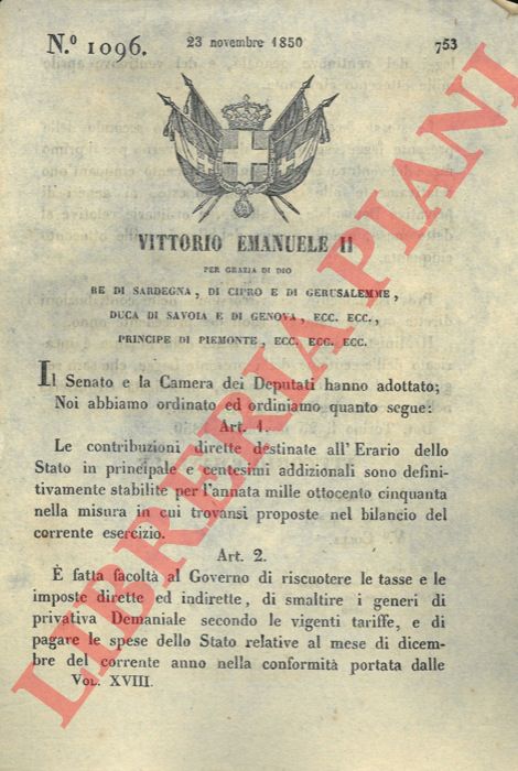Regio Decreto - con cui si autorizza il Governo alla riscossione delle tasse e delle imposte dirette ed indirette e allo smaltimento dei generi di provativa demaniale.