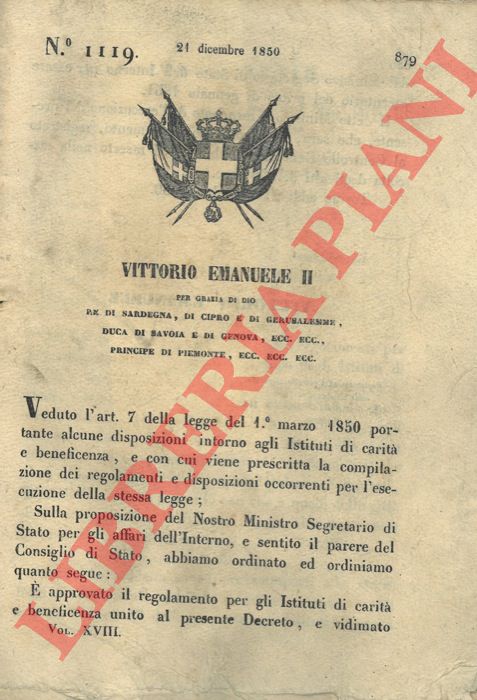 Regio Decreto - con cui si approva il regolamento per gli Istituti di Carit e beneficienza.