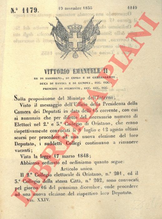Regio Decreto - che convoca il 2 Collegio Elettorale di Oristano.