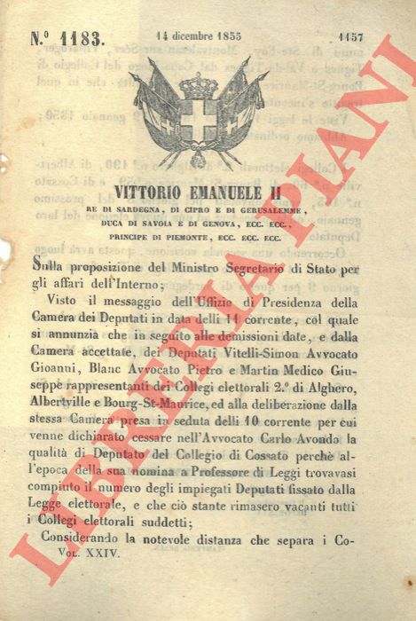 Regio Decreto - che convoca i collegi elettorali di Alghero, Albertville di Bourg-St-Maurice e di Cossato.