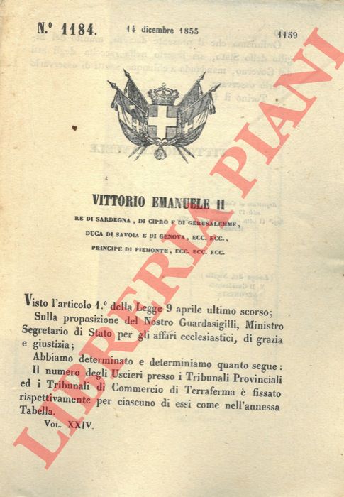 Regio Decreto - che modifica il numero degli uscieri presso i tribunali provinciali e di commercio di Terraferma.