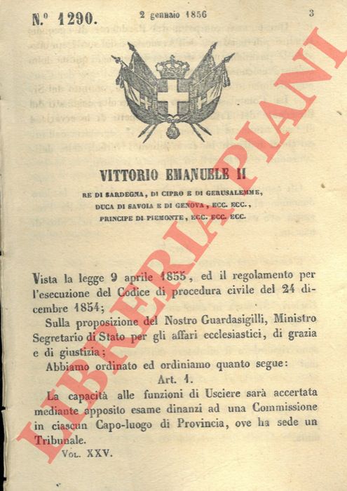 Regio Decreto - con cui si erogano le disposizioni per gli aspiranti uscieri.