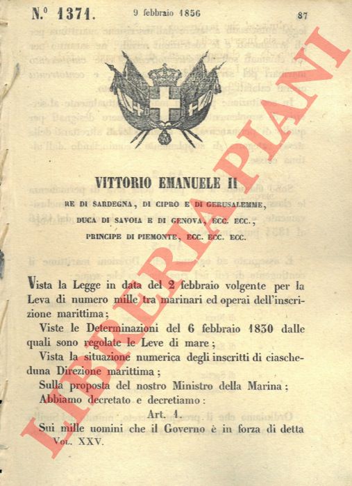 Regio Decreto - sulla chiamata alla leva per la marina.
