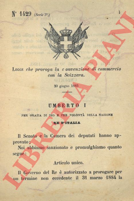 Legge - che proroga la convenzione di commercio con la Svizzera.