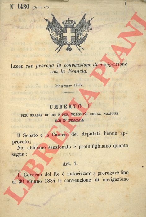 Legge - che proroga la convenzione di navigazione con la Francia.