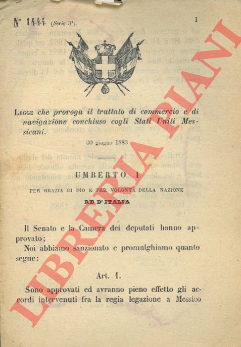 Legge - che proroga il trattato di commercio e di navigazione conchiuso cogli Stati Uniti Messicani.
