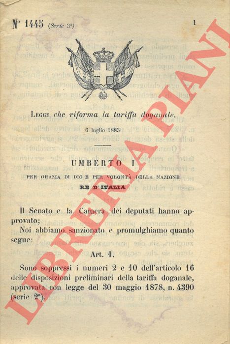 Legge - che riforma la tariffa doganale.