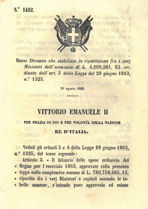 Regio Decreto - con cui si fanno le ripartizioni tra i vari ministeri dell'economia.