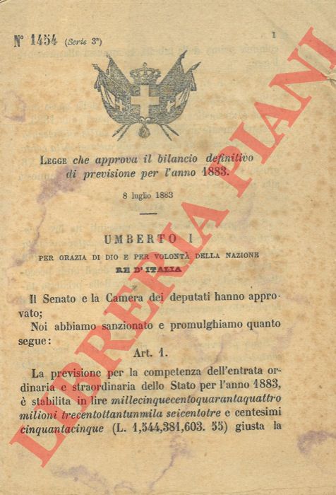 Legge - che approva il bilancio definitivo di previsione per l'anno 1883.