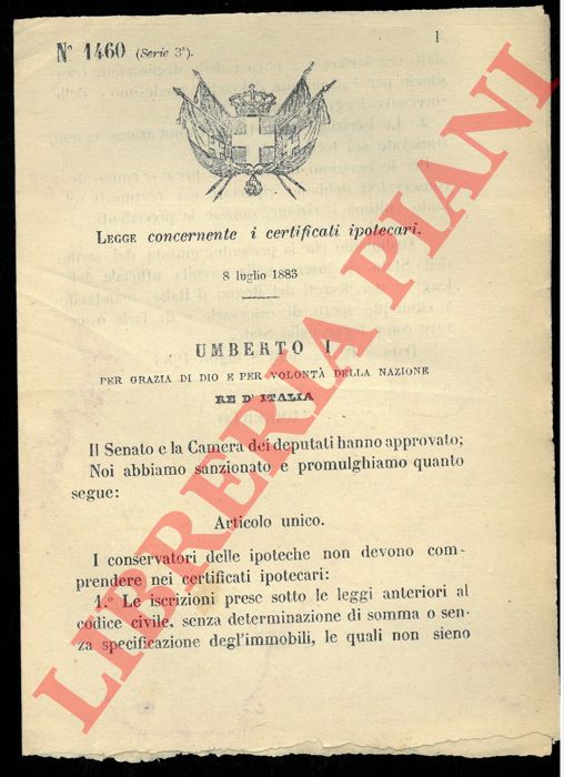 Legge - concernente i certificati ipotecari.