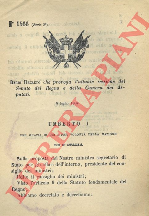 Regio Decreto - che proroga l'attuale sessione del Senato del Regno e della Camera dei deputati.