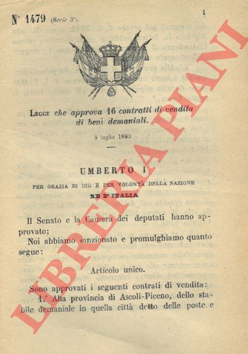 Legge - che approva 16 contratti di vendita di beni demaniali.