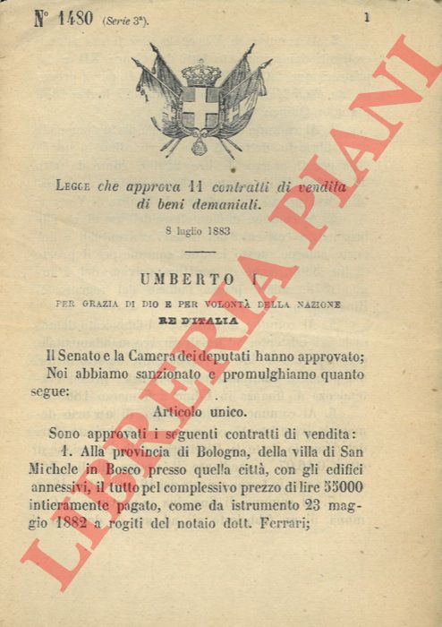 Legge - che approva 11 contratti di vendita di beni demaniali.