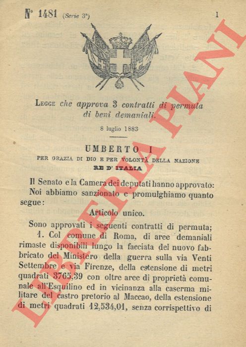 Legge - che approva 3 contratti di permuta di beni demaniali.