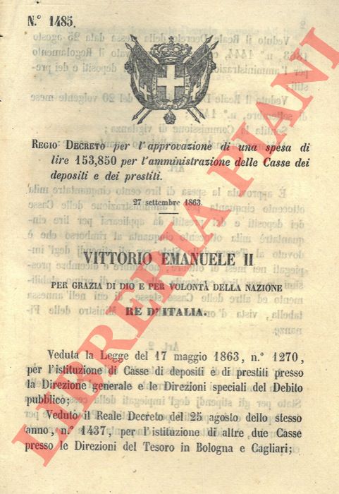 Regio Decreto - per l'approvazione di una spesa di lire 153,850 per l'amministrazione delle casse dei depositi e dei prestiti.