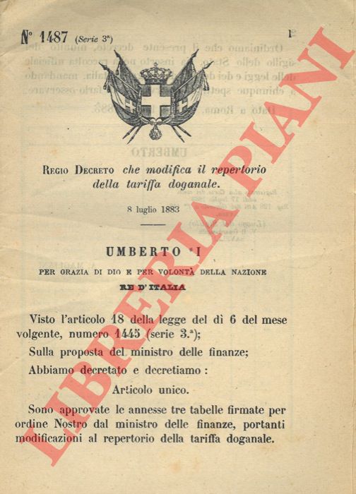 Regio Decreto - che modifica il repertorio della tariffa doganale.